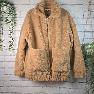 ILLA ILLA CAMEL COLOR TEDDY BEAR LINED WAIST COAT WOMENS SIZE MED